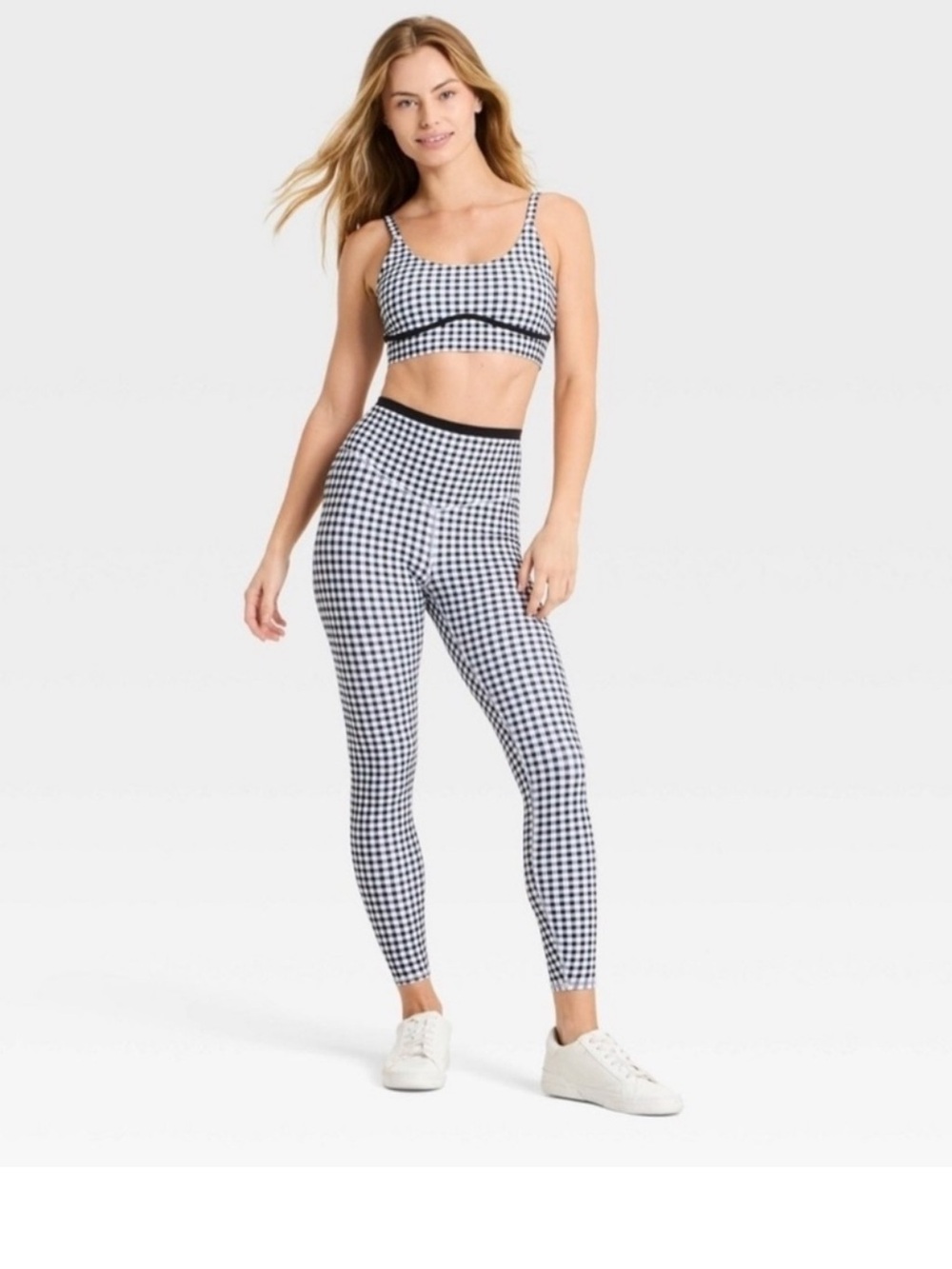 JoyLab Black & White Gingham Active Legging Set Size Small